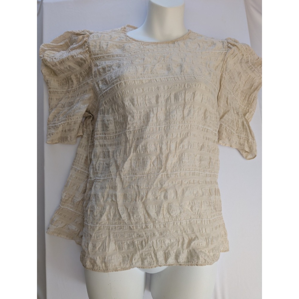 Express‎ Cream colored, puffed sleeve, gauze blouse, large